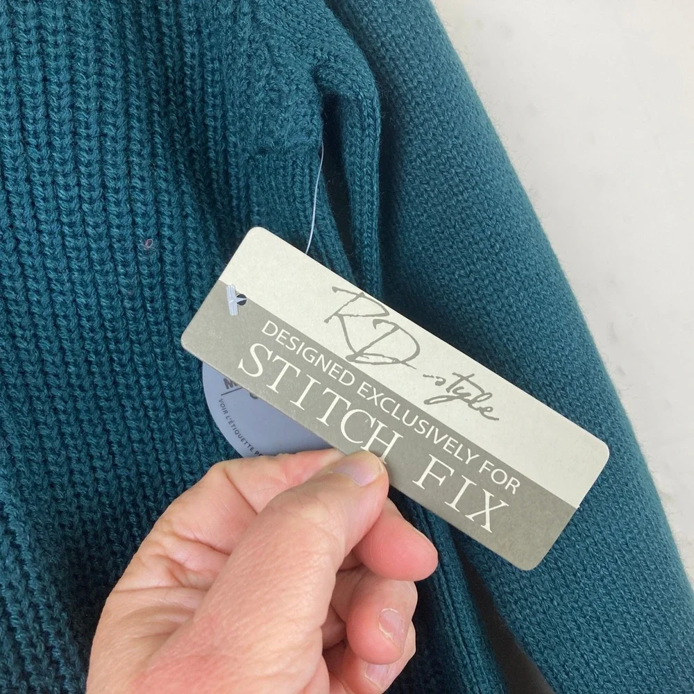 NWT‎ RD Style Pullover Sweater Womens S Teal Green V-Neck Ribbed Preppy Casual